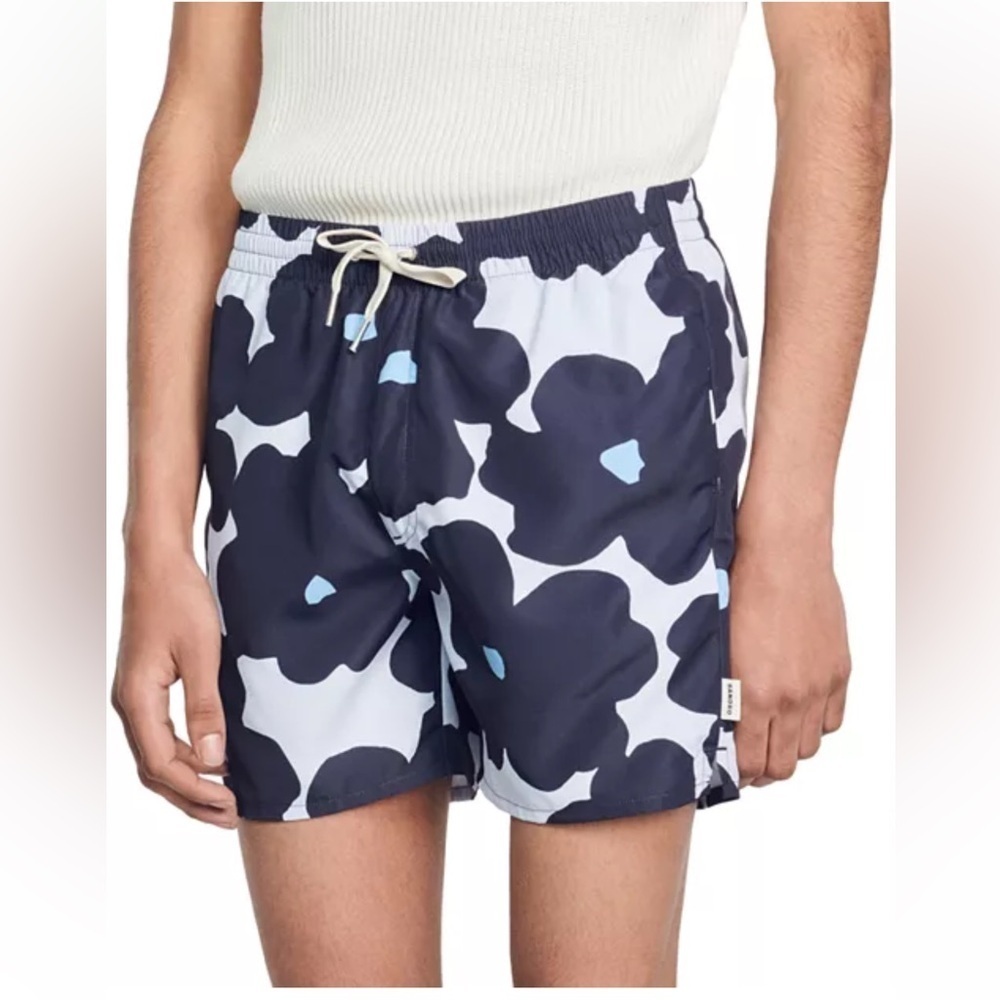 Sandro Flower Print Drawstring Swim Shorts NWT